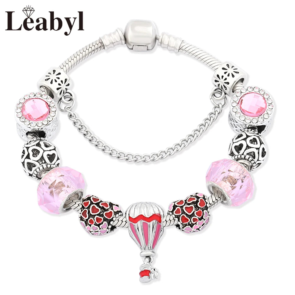 Valentine's Heart Crystal Bracelet - Elegant Pink Charm Bracelet for Loved Ones