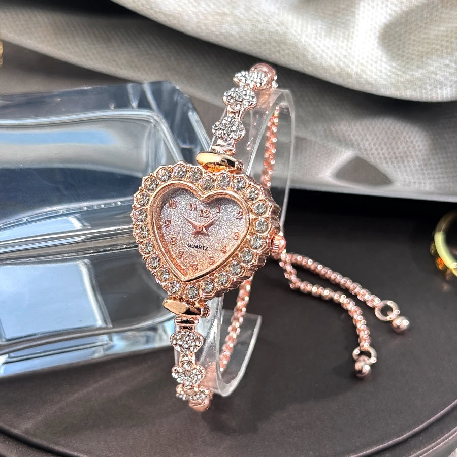Heart Ribbon Strap Flower Watch – Adjustable and Diamond-Studded Elegance