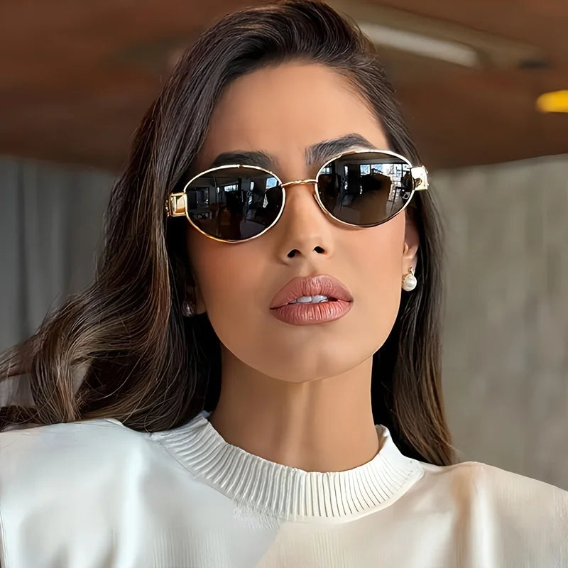 Trendy Oval Sunglasses with Metal Frame - Classic Shades