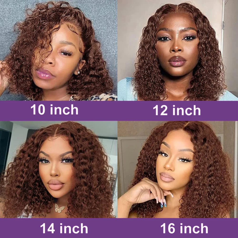Chocolate Brown Deep Wave Wig - 13x4 Transparent Lace Front with Brazilian Human Hair Curl #4