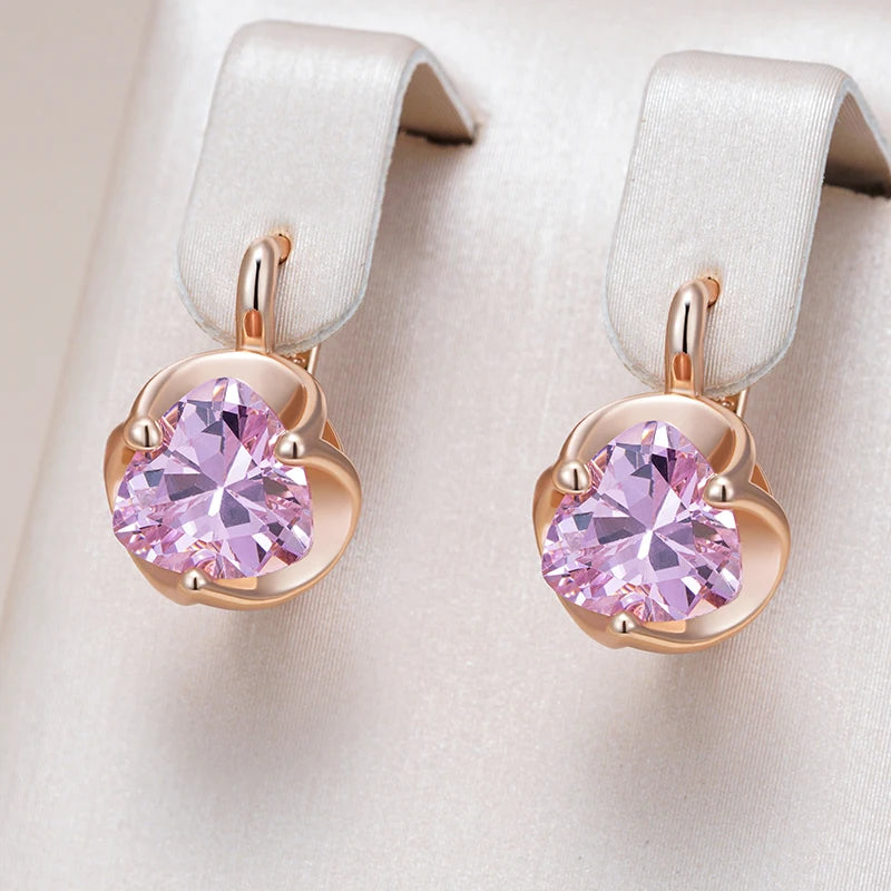 Kinel Pink Zircon Earrings for Women in 585 Rose Gold - Romantic Luxury Jewelry Gift for Couples