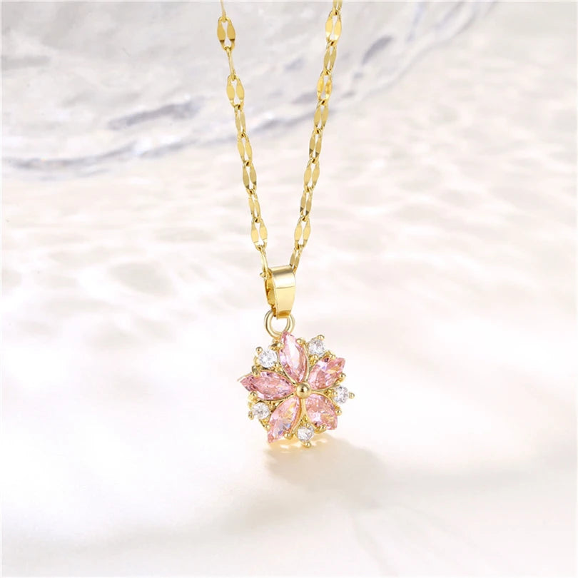 New Light Luxury Zircon Crystal Stainless Steel Necklace for Women - Korean Fashion Sweet Sexy Clavicle Chain Jewelry