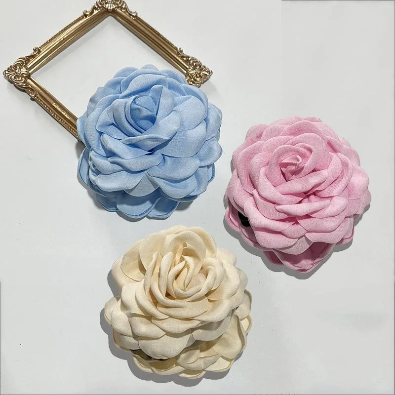 French Fabric Rose Hair Clips - Elegant Hair Claw Clips for Women and Girls, Stylish Barrette and Hair Accessories Gift