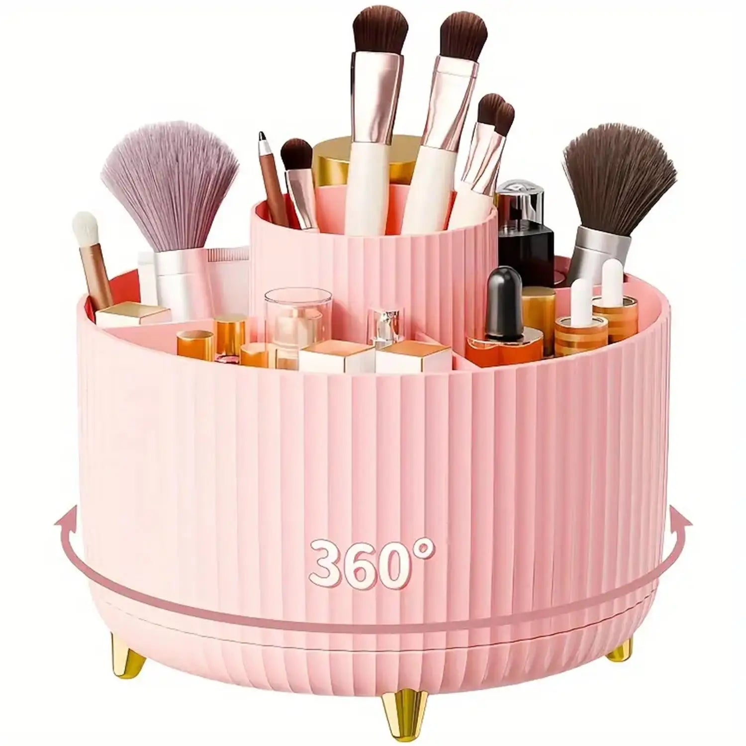 360° Rotating Makeup Organizer - 1pc Plastic Cosmetic Storage with 5 Compartments for Brushes and Accessories - Allurra Store