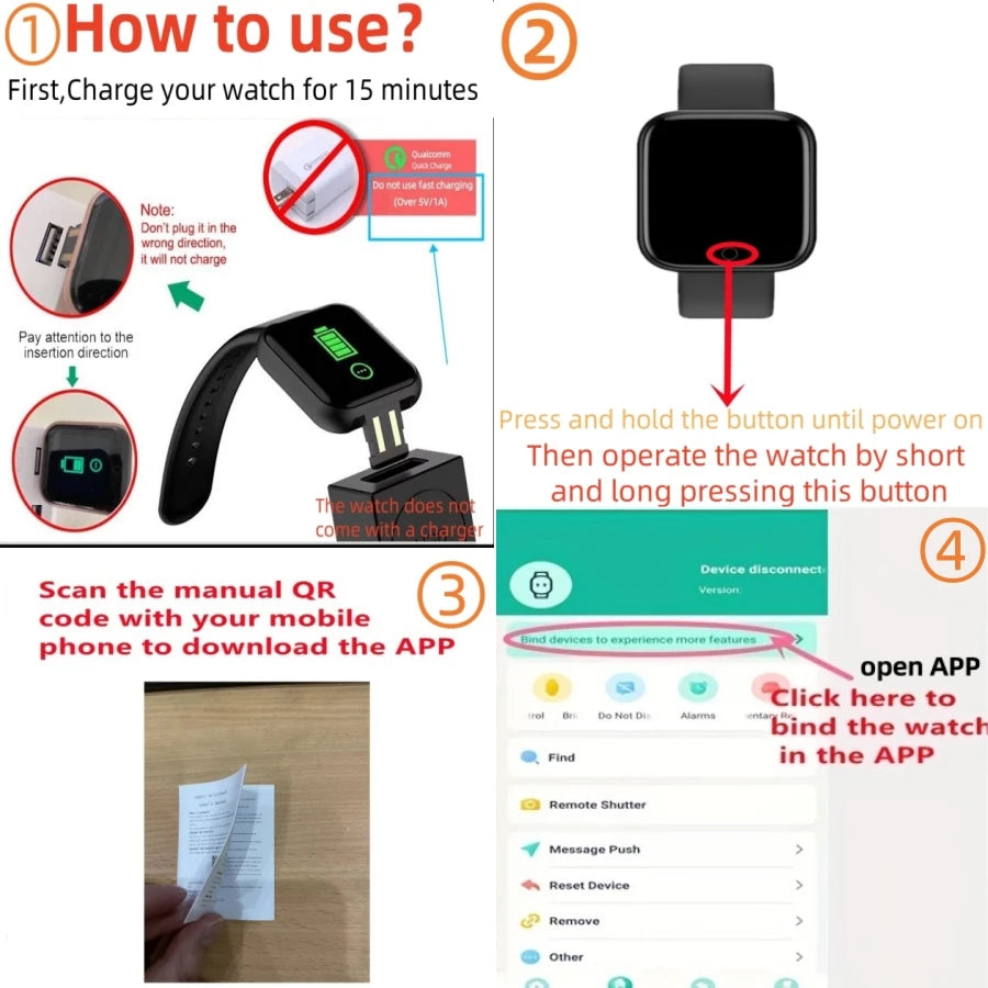 Smartwatch for Women Men - Heart Rate Monitor, Fitness Tracker, Music Player 116Plus Y68 Bracelet