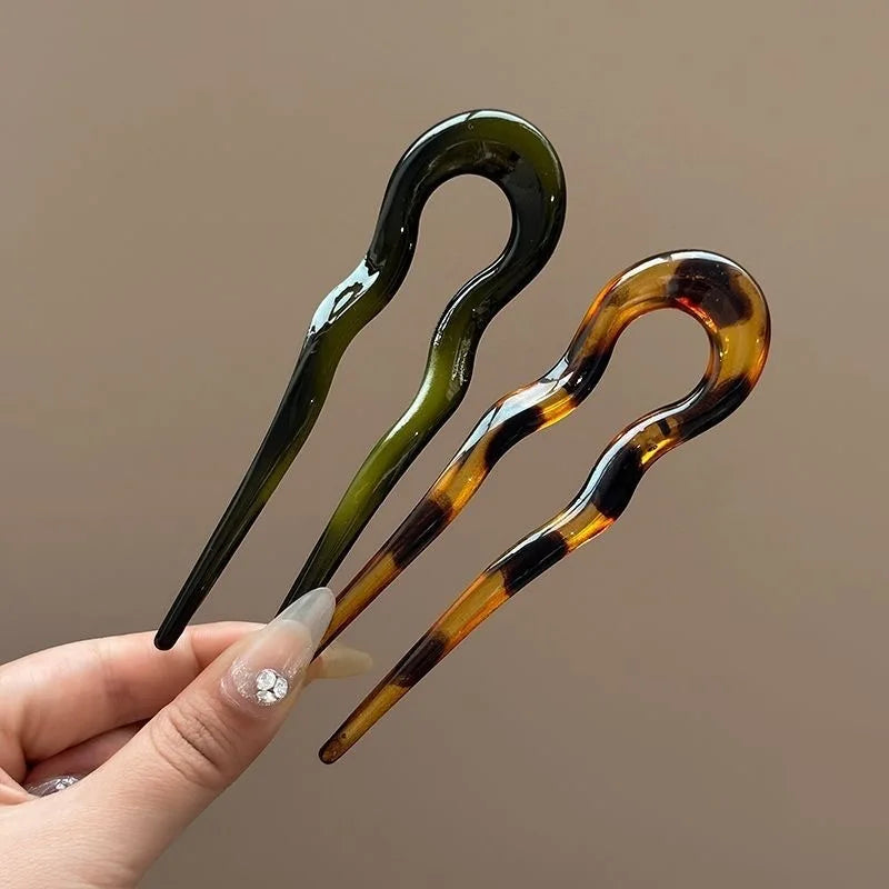 U-Shaped Tortoiseshell Hairpin for Women – Geometric Hair Fork, Fashionable Hair Clips and Accessories