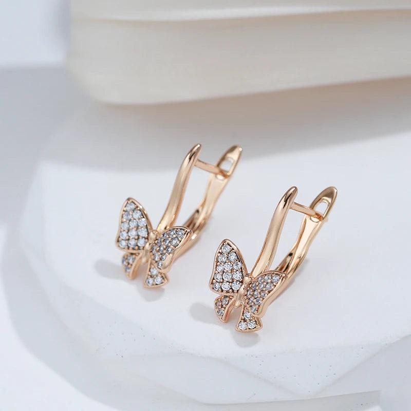 Kinel Luxury Rose Gold Butterfly Earrings - Creative Hollow Long Drop Fashion Jewelry for Women