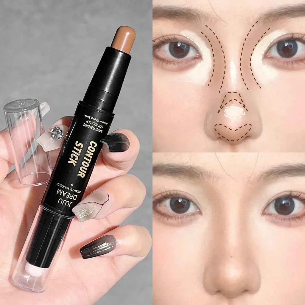 Foundation and Concealer Contour Stick - Long-Lasting Dual-Ended Contour Stick for Dark Circle Correction