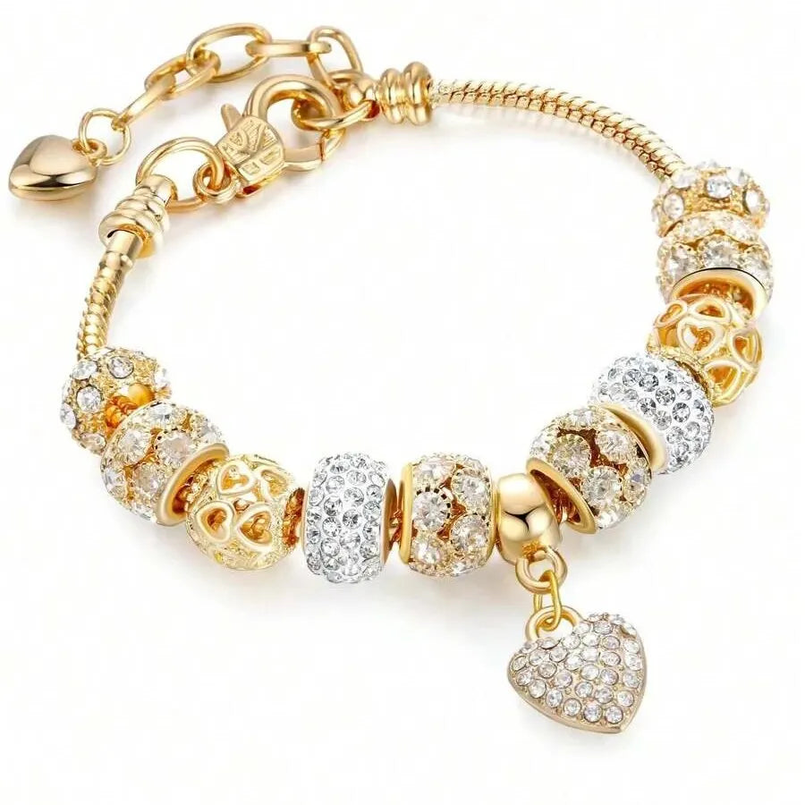 Obega Floral Heart Flower Crystal Charm Bracelet