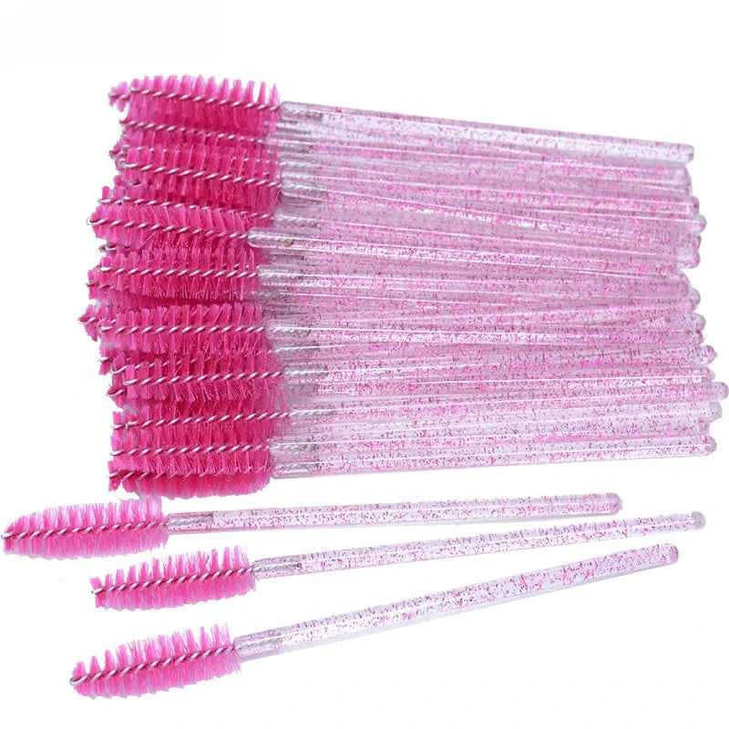 CNKESS Disposable Eyelash Extension Wands - 50Pcs/Bottle Glitter Micro Lash Brushes Spoolie with Container Case Wholesale
