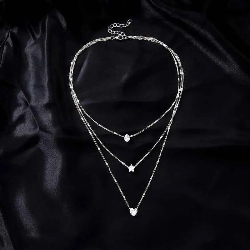 Trendy Zircon Pendant Necklace for Women - Multilayer Chain Choker Fashion Jewelry Gift