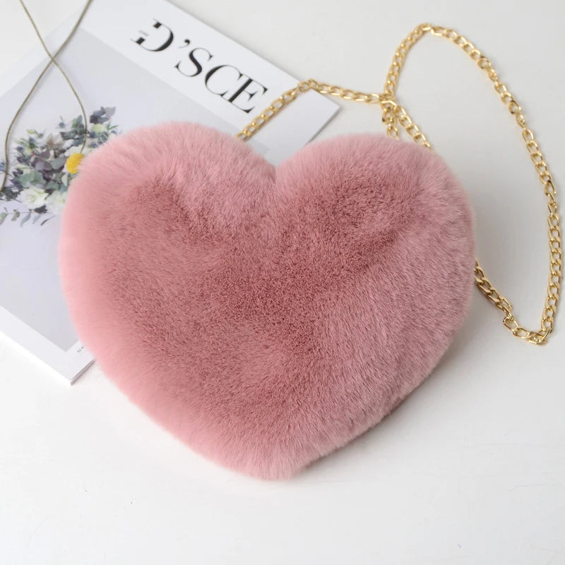 Heart Shaped Shoulder Bag - Trendy Faux Fur Handbag for Fashion Lovers - Allurra Store