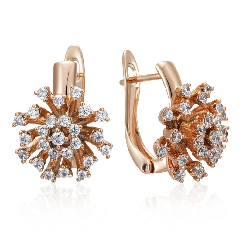 Wbmqda Rose Gold Flower Drop Earrings with Natural Zircon - Luxury Jewelry Accessories for Women