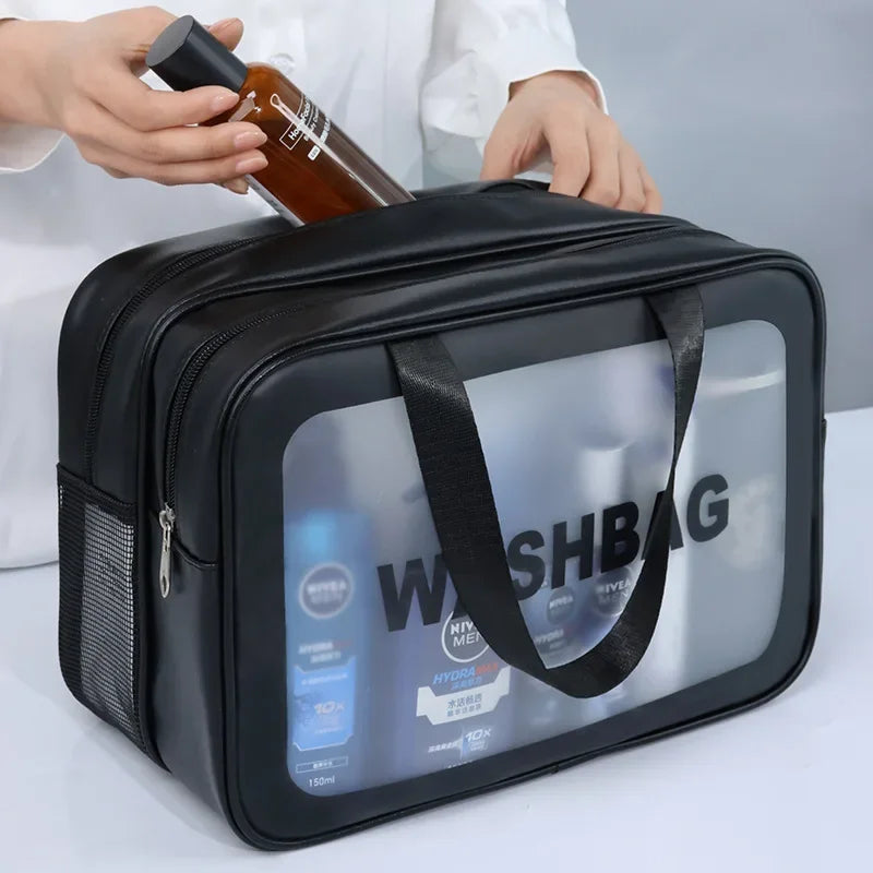 Transparent PU Makeup Bag for Dry-Wet Separation - Portable Cosmetic Storage for Travel, Fitness & Swimming Essentials