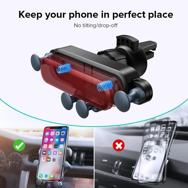 Gravity Car Phone Holder - Universal Air Vent Mount for iPhone 13, 12, Xiaomi, and GPS Stand