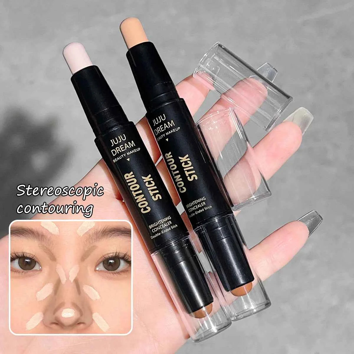 Foundation and Concealer Contour Stick - Long-Lasting Dual-Ended Contour Stick for Dark Circle Correction