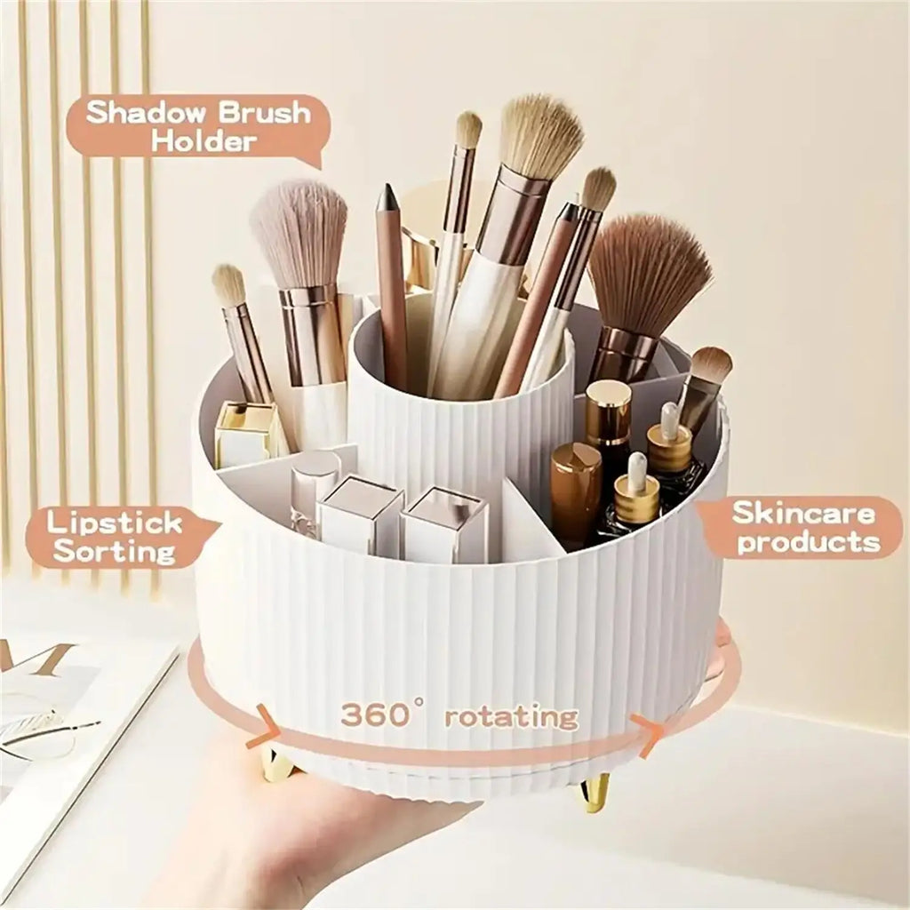 360° Rotating Makeup Organizer - 1pc Plastic Cosmetic Storage with 5 Compartments for Brushes and Accessories - Allurra Store