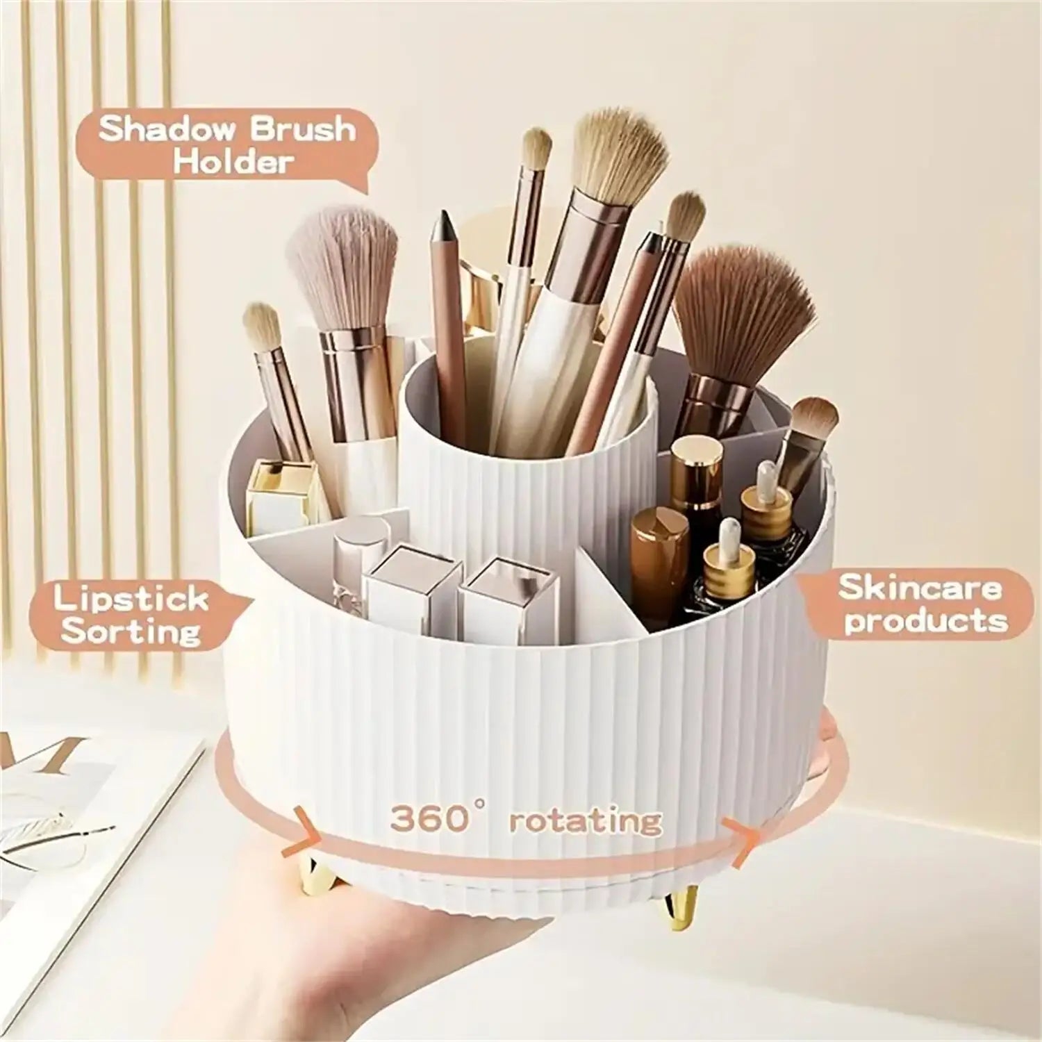 360° Rotating Makeup Organizer - 1pc Plastic Cosmetic Storage with 5 Compartments for Brushes and Accessories - Allurra Store