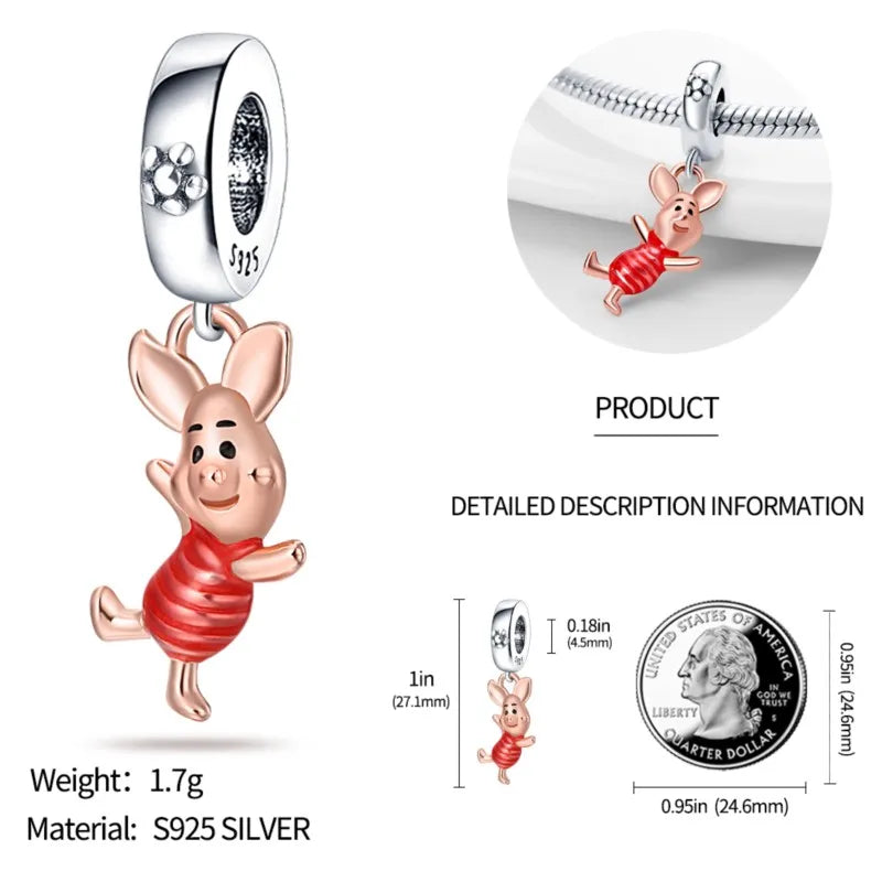 Hot Sale Sterling Silver Piggy Charm Bead 925 Cute Mini Piggy Dangle for Bangle Bracelet Necklace DIY Jewelry