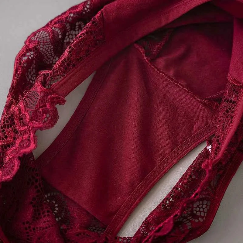 3PCS Set Luxury Floral Lace Panties Women Briefs Sexy Hollow Lingerie Breathable Underwear