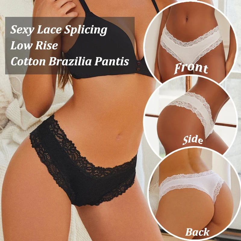 5PCS Women Lace Seamless Panties Sexy Brazilian Breathable Cotton Underwear Soft Plus Size Lingerie S-XL - Allurra Store