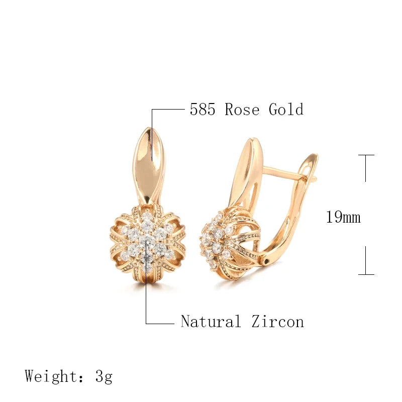 Kinel Hot Crystal Flower Earrings for Women in Luxury 585 Rose Gold Color with Natural Zircon Vintage Fine Jewelry