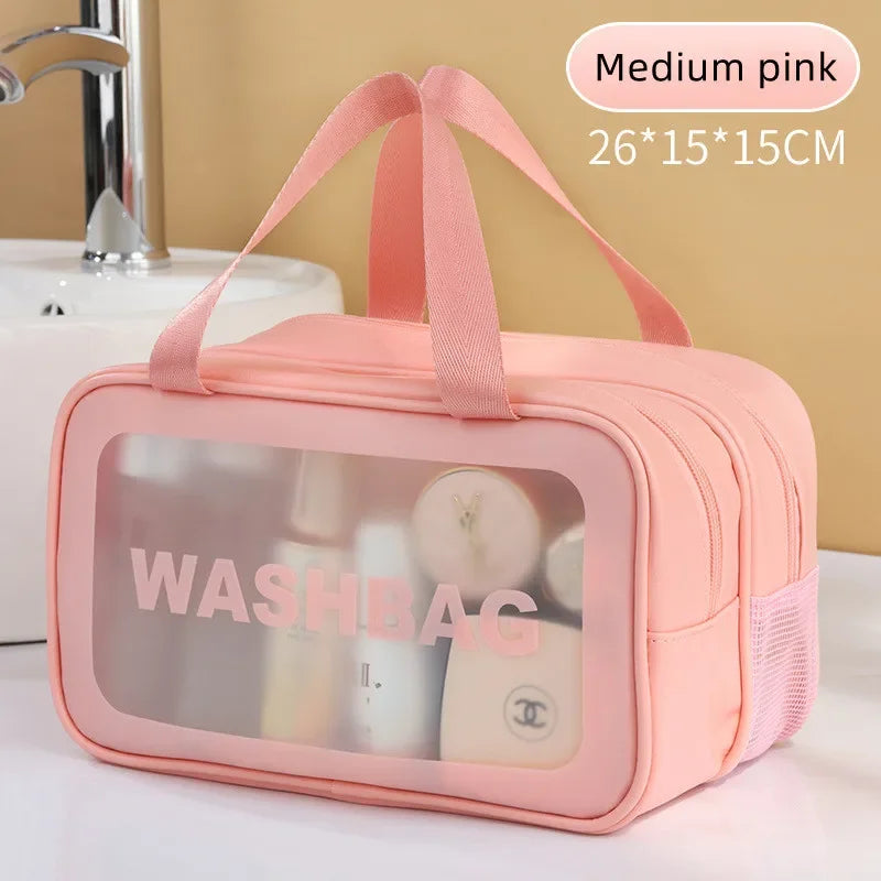 Transparent PU Makeup Bag for Dry-Wet Separation - Portable Cosmetic Storage for Travel, Fitness & Swimming Essentials