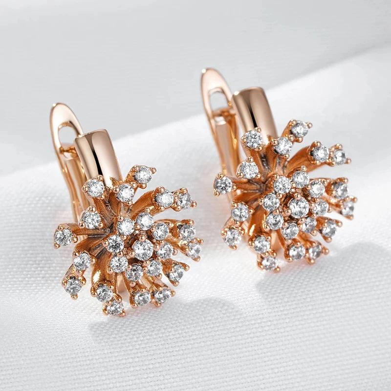 Wbmqda Rose Gold Flower Drop Earrings with Natural Zircon - Luxury Jewelry Accessories for Women