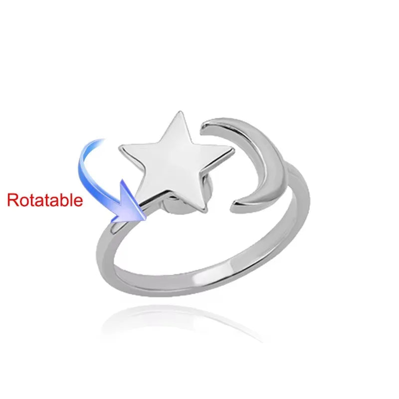 Rotating Sun Opal Ring for Women - Adjustable Stainless Steel Retro Charm Open Ring Party Jewelry Gift for Best Friends Bijoux Femme