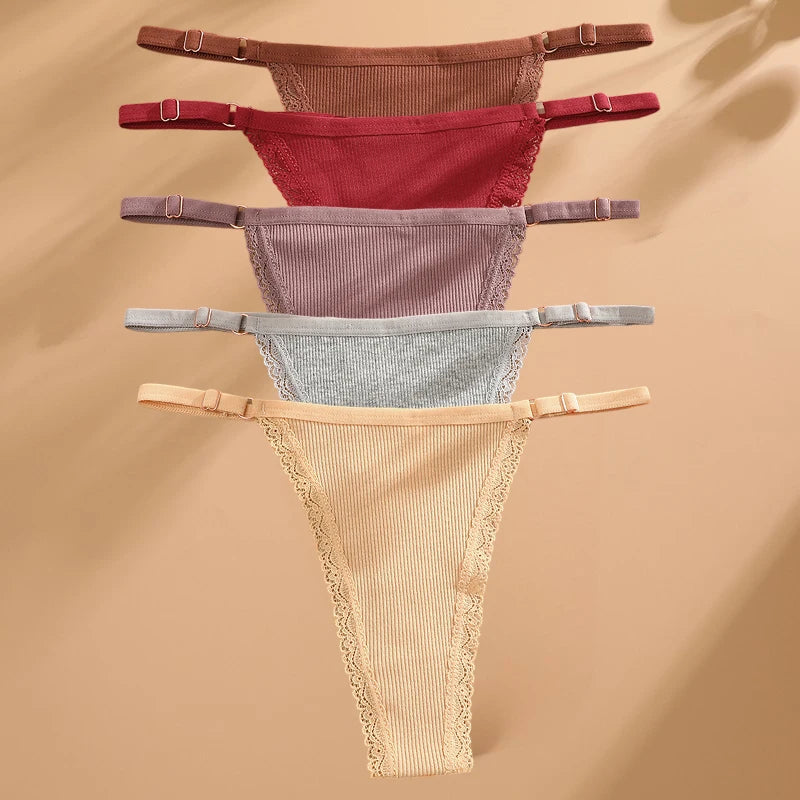 5PCS Cotton G-String Panties Set - Sexy Women's T-Back Underwear, Adjustable Waist Thong Lingerie - Allurra Store