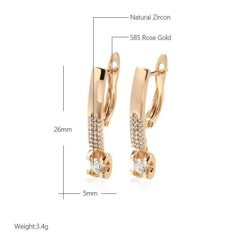 Wbmqda Simple Elegant Drop Earrings For Women 585 Rose Gold Color With White Natural Zircon Daily Party Fine Jewelry Accessories