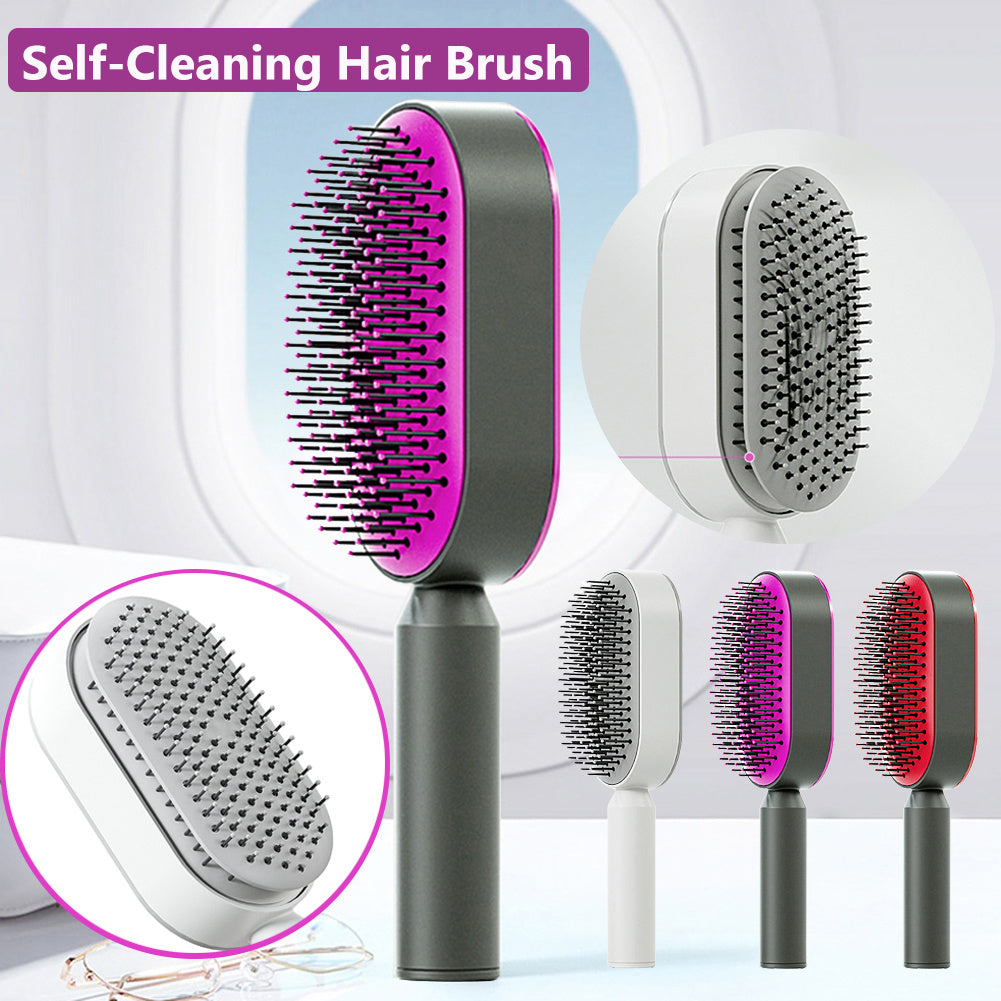 Self Cleaning Hair Brush for Women - One-Key Cleaning, Airbag Massage Scalp Comb, Anti-Static Hairbrush