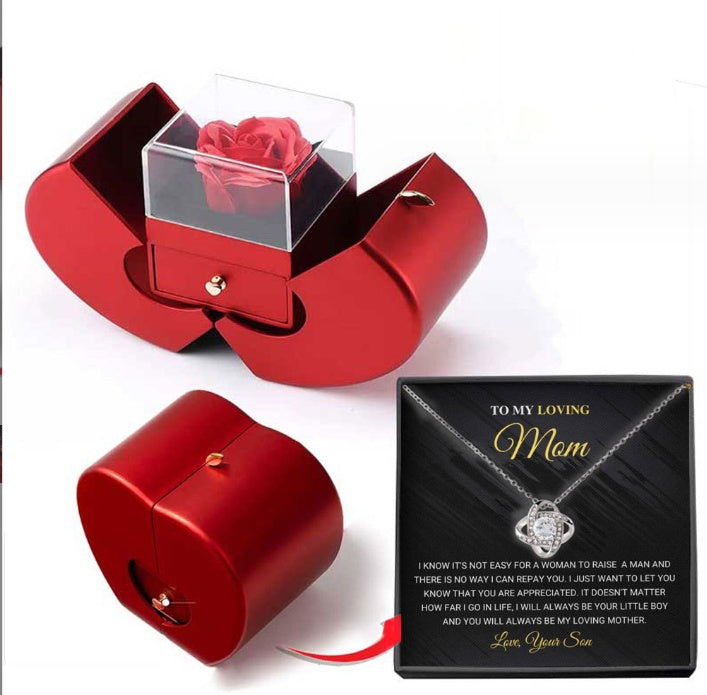 Fashion Jewelry Box Red Apple - Unique Necklace & Eternal Rose Gift for Girls, Perfect for Valentine's Day & Mother's Day - Red Apple Jewelry Box