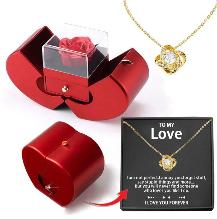 Fashion Jewelry Box Red Apple - Unique Necklace & Eternal Rose Gift for Girls, Perfect for Valentine's Day & Mother's Day - Red Apple Jewelry Box