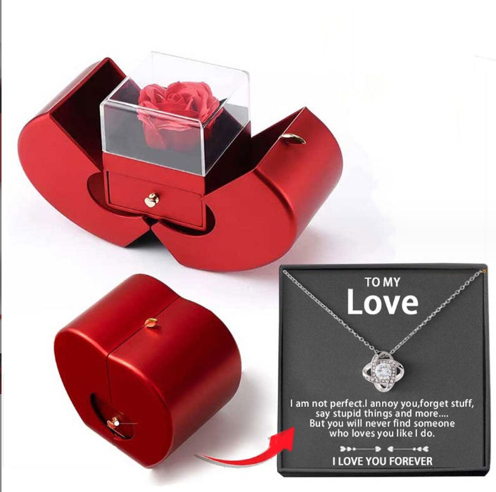 Fashion Jewelry Box Red Apple - Unique Necklace & Eternal Rose Gift for Girls, Perfect for Valentine's Day & Mother's Day - Red Apple Jewelry Box